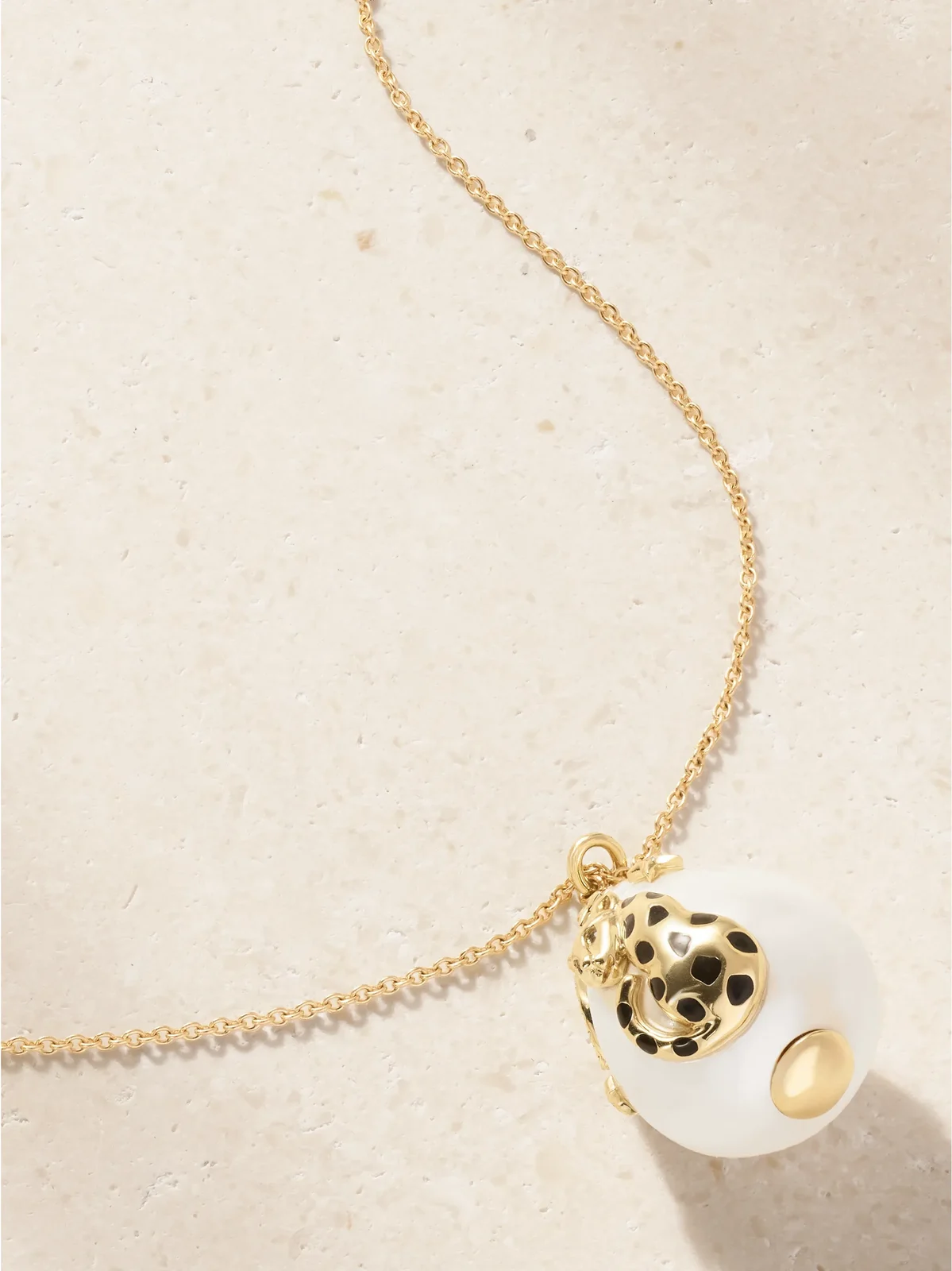 Belle De Nuit 9-karat Gold, Diamond, Pearl And Enamel Necklace - White Belle De Nuit 9-karat Gold, Diamond, Pearl And Enamel Necklace - White