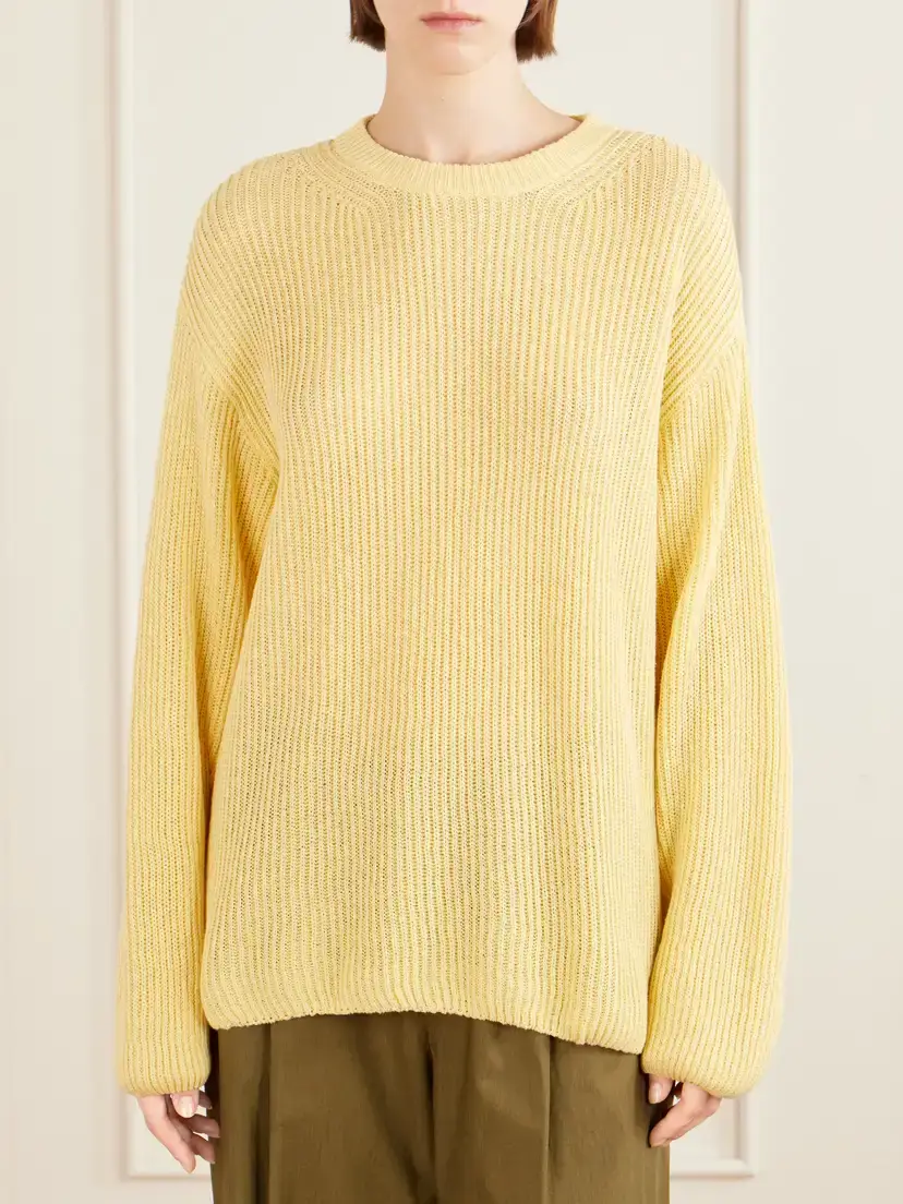Another Tomorrow Cotton And Linen-blend Sweater - Yellow | Thumbnail 3