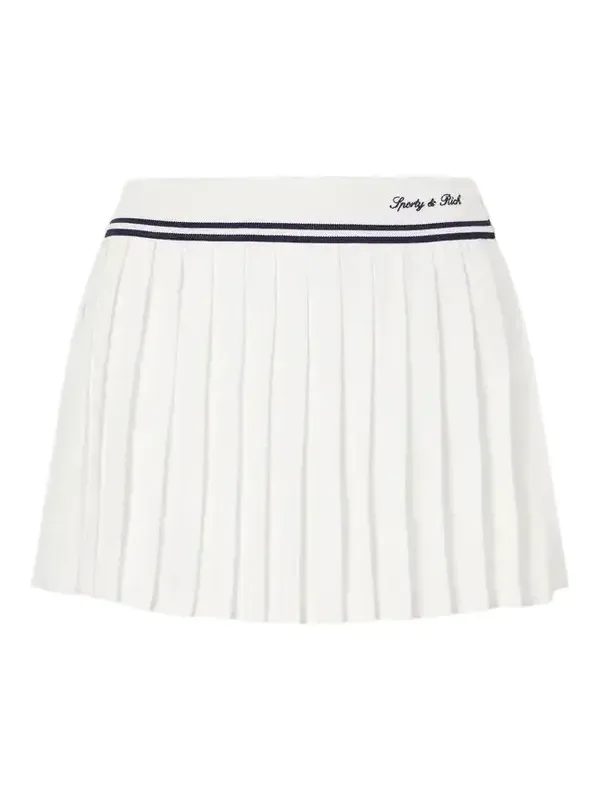 Abigail Pleated Embroidered Striped Crepe De Chine Mini Skirt