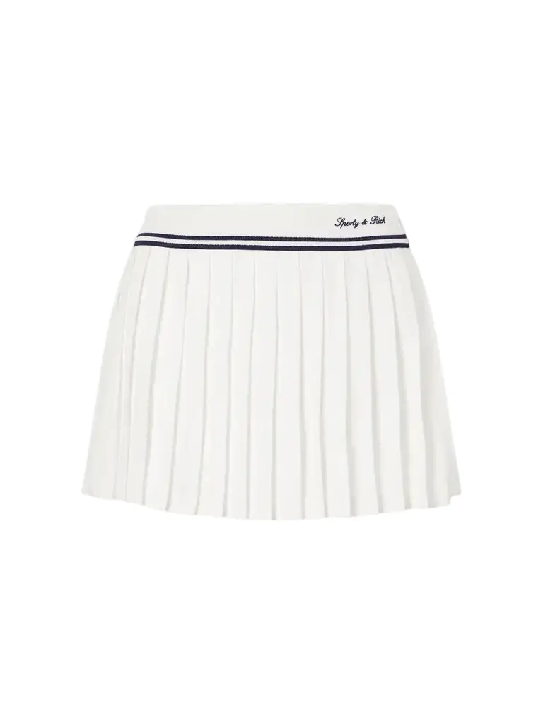 Sporty & Rich Abigail Pleated Embroidered Striped Crepe De Chine Mini Skirt | Image 1 Sporty & Rich Abigail Pleated Embroidered Striped Crepe De Chine Mini Skirt | Image 1