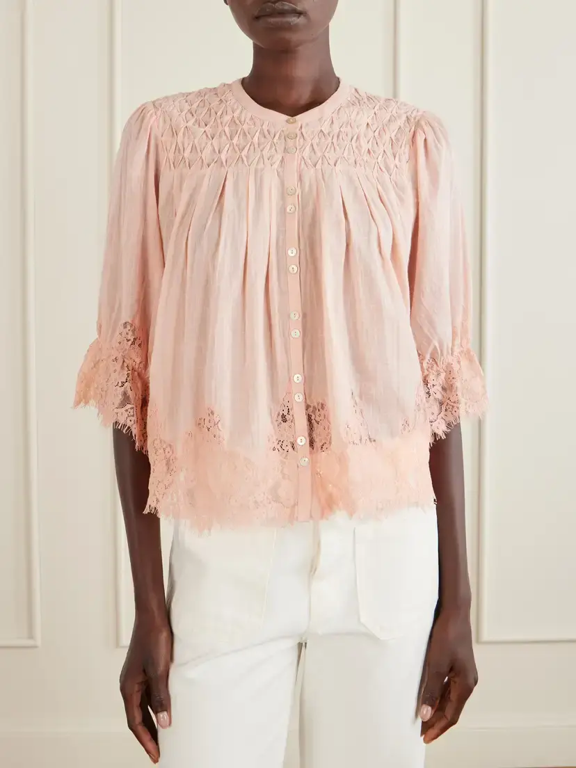 Rixo Erika Shirred Lace-trimmed Cotton-voile Blouse | Thumbnail 3 Rixo Erika Shirred Lace-trimmed Cotton-voile Blouse | Thumbnail 3