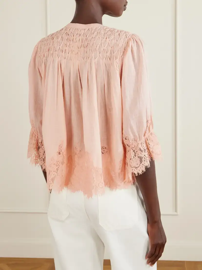 Rixo Erika Shirred Lace-trimmed Cotton-voile Blouse | Thumbnail 4 Rixo Erika Shirred Lace-trimmed Cotton-voile Blouse | Thumbnail 4