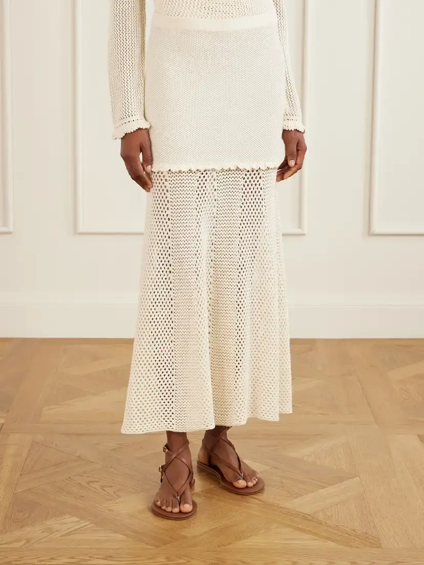 ESCVDO Mural Crochet-knit Cotton Midi Skirt | Thumbnail 3