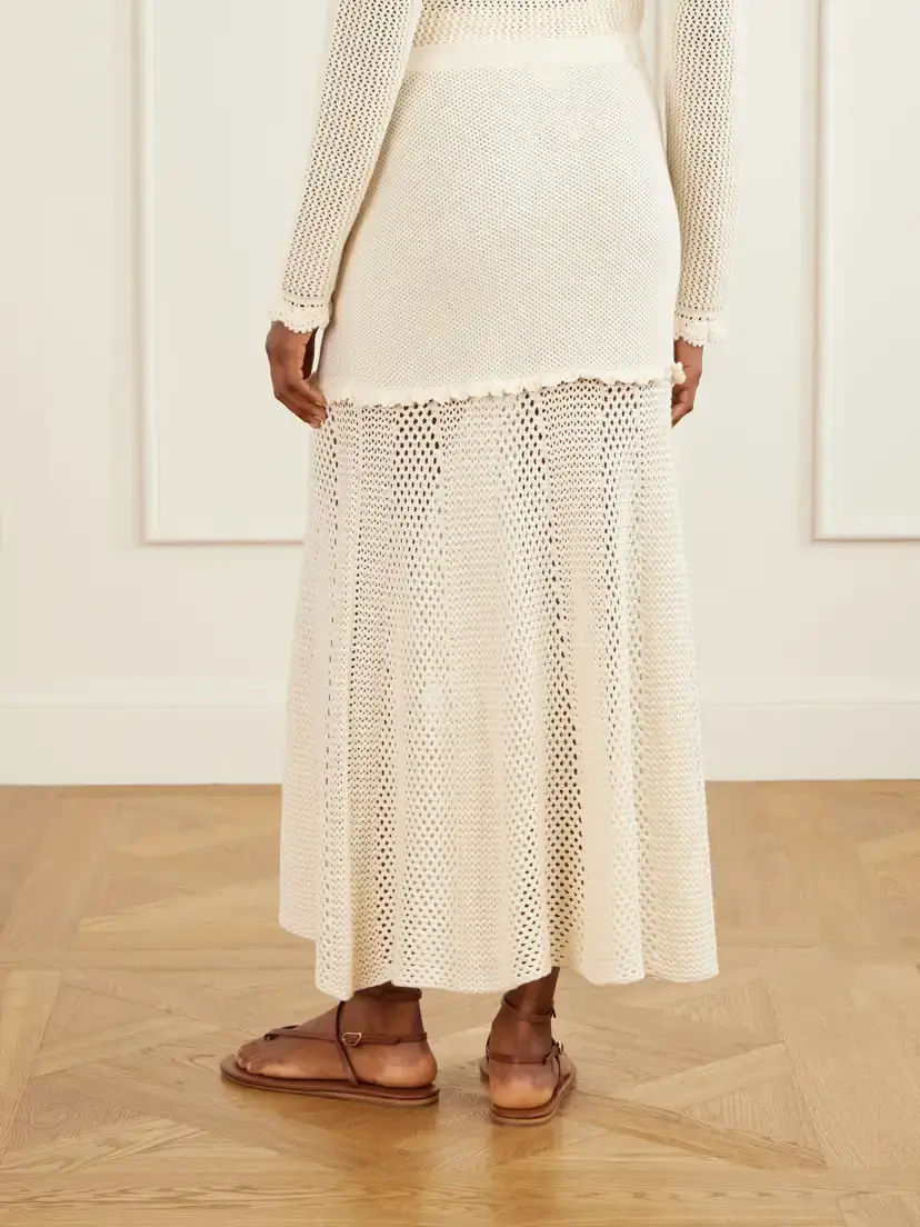 ESCVDO Mural Crochet-knit Cotton Midi Skirt | Thumbnail 4