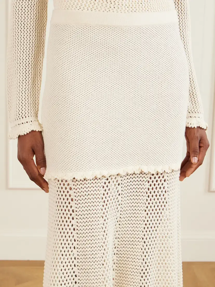 ESCVDO Mural Crochet-knit Cotton Midi Skirt | Thumbnail 5