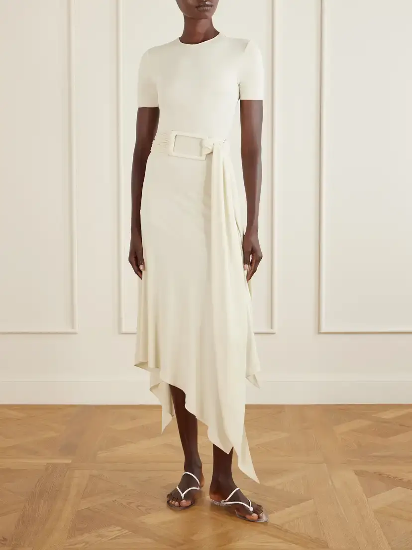 Alaïa Asymmetrical Belted Jersey Midi Dress | Thumbnail 2 Alaïa Asymmetrical Belted Jersey Midi Dress | Thumbnail 2