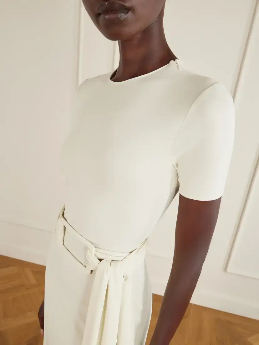 Alaïa Asymmetrical Belted Jersey Midi Dress | Thumbnail 4 Alaïa Asymmetrical Belted Jersey Midi Dress | Thumbnail 4