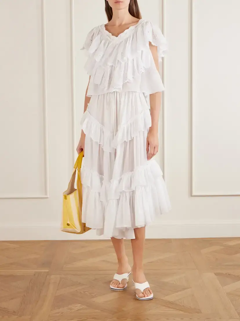 Chloé Cropped Ruffled Broderie Anglaise Cotton Top | Thumbnail 2 Chloé Cropped Ruffled Broderie Anglaise Cotton Top | Thumbnail 2