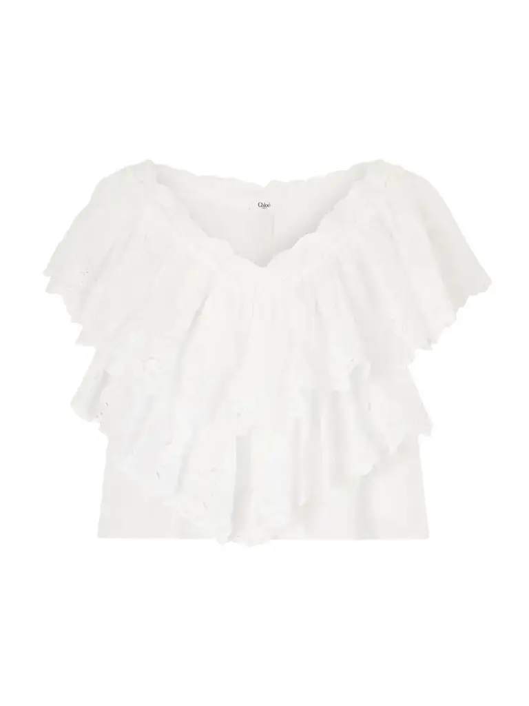 Chloé Cropped Ruffled Broderie Anglaise Cotton Top | Image 1 Chloé Cropped Ruffled Broderie Anglaise Cotton Top | Image 1