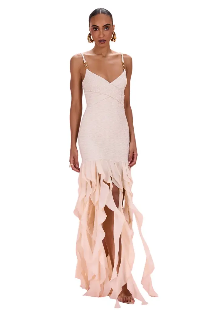 PatBo GOLDEN KNIT CHIFFON MAXI DRESS | Image 1 PatBo GOLDEN KNIT CHIFFON MAXI DRESS | Image 1