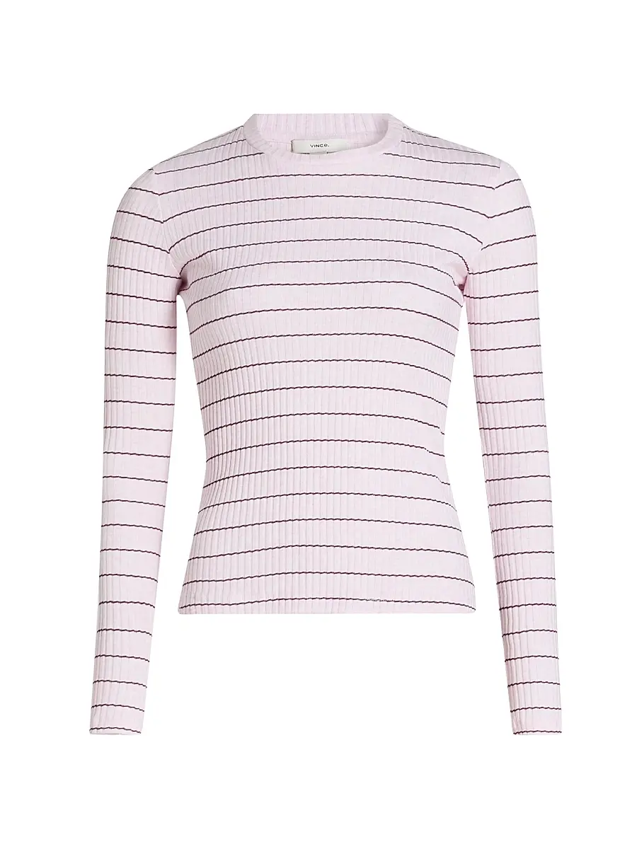 Vince Women's Striped Cotton T-Shirt - Slipper Rose Combo - Size XXS | Image 1 Vince Women's Striped Cotton T-Shirt - Slipper Rose Combo - Size XXS | Image 1