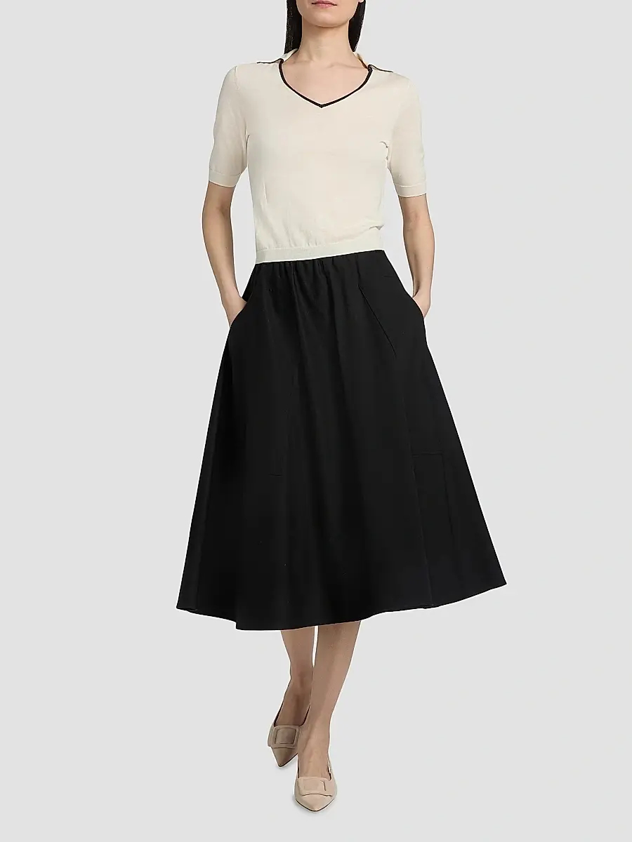 Vince Women's Tipped Cotton-Cashmere Knit Polo Top | Thumbnail 2