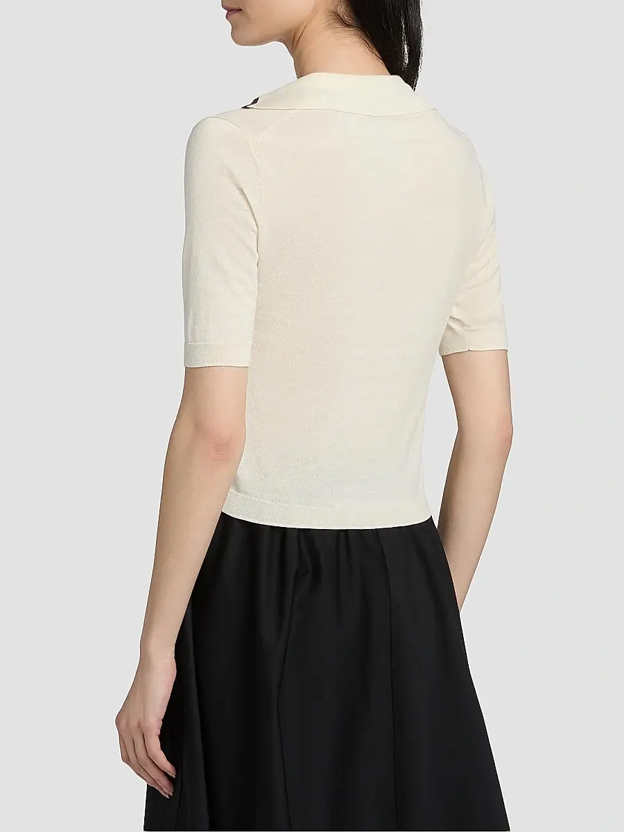 Vince Women's Tipped Cotton-Cashmere Knit Polo Top | Thumbnail 5