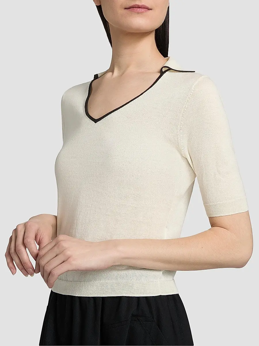 Vince Women's Tipped Cotton-Cashmere Knit Polo Top | Thumbnail 6