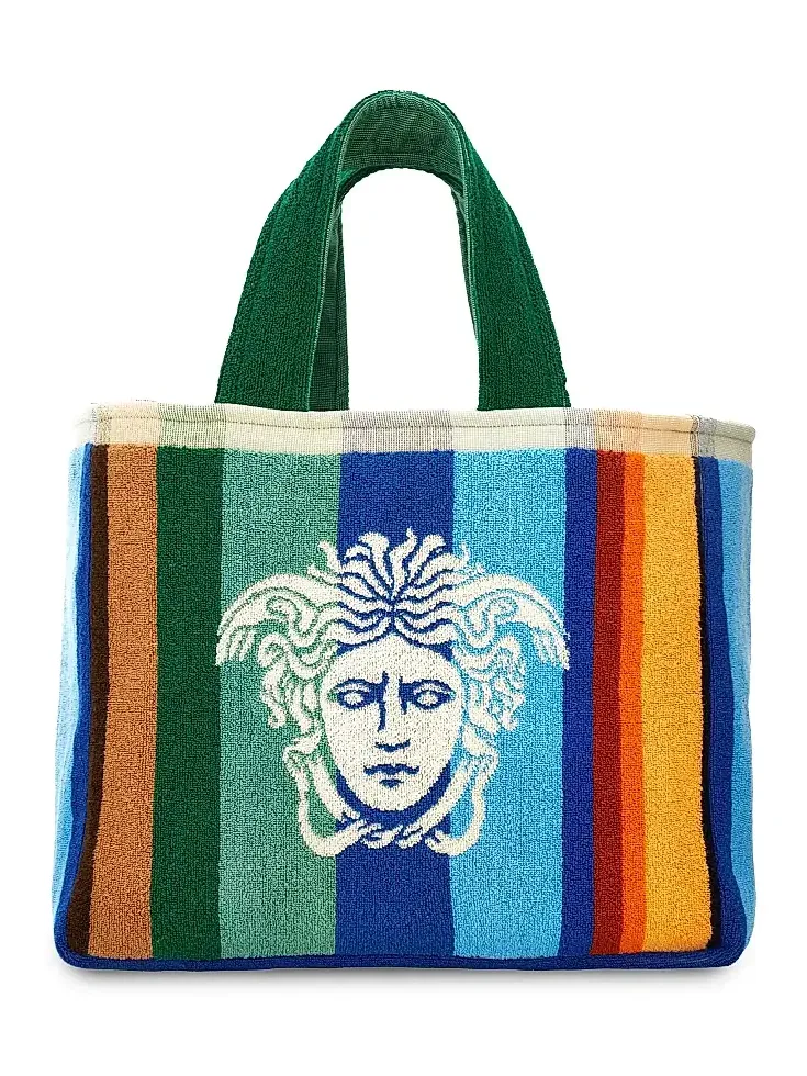 Men's Striped Jacquard Medusa Tote Bag