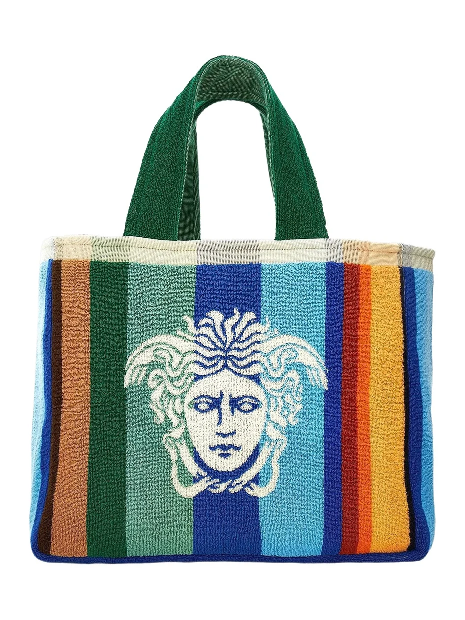 Men's Striped Jacquard Medusa Tote Bag Men's Striped Jacquard Medusa Tote Bag