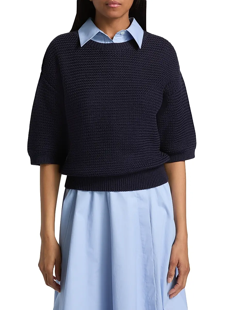 Derek Lam Women's Madison Cotton Elbow-Sleeve Sweater | Thumbnail 3