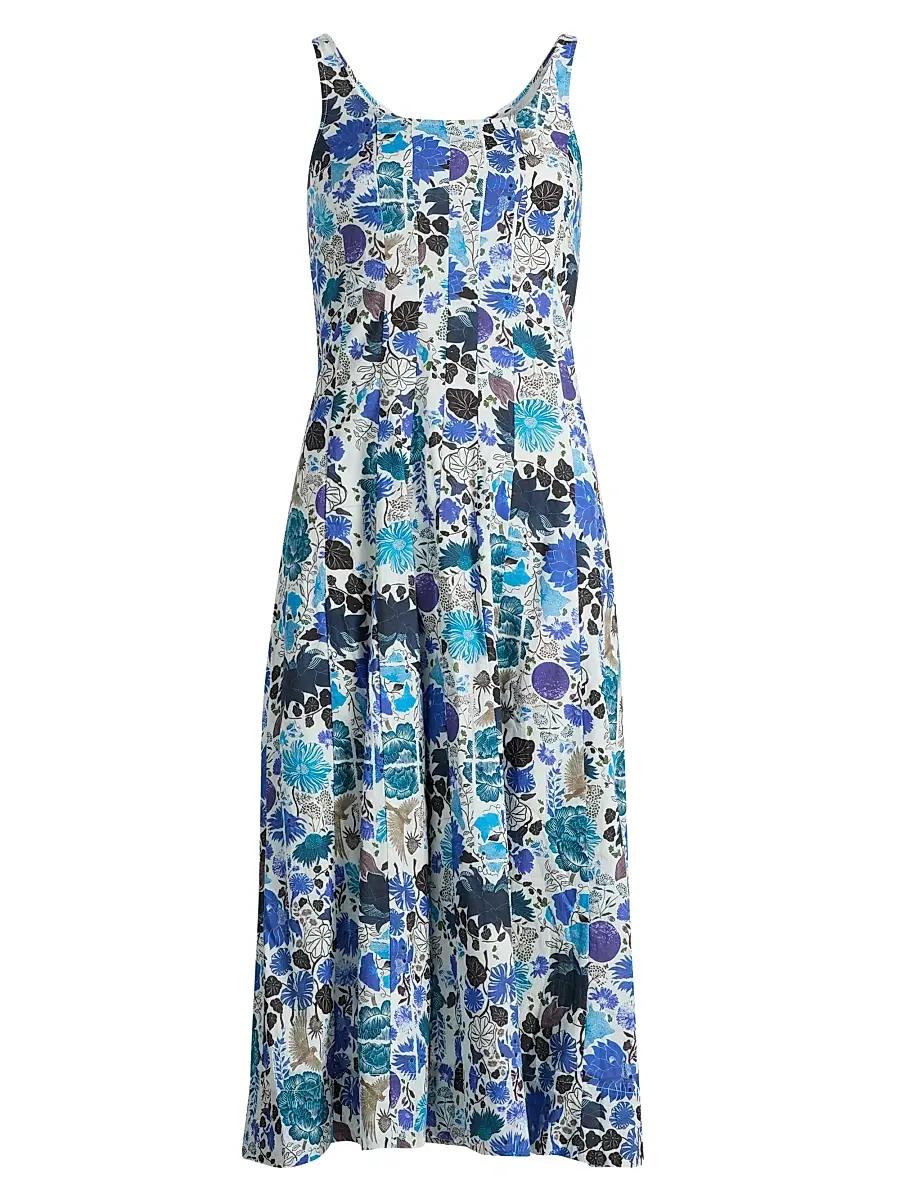Ro's Garden Women's Camillie Floral Cotton Midi-Dress - Blue Heran - Size XL | Image 1 Ro's Garden Women's Camillie Floral Cotton Midi-Dress - Blue Heran - Size XL | Image 1