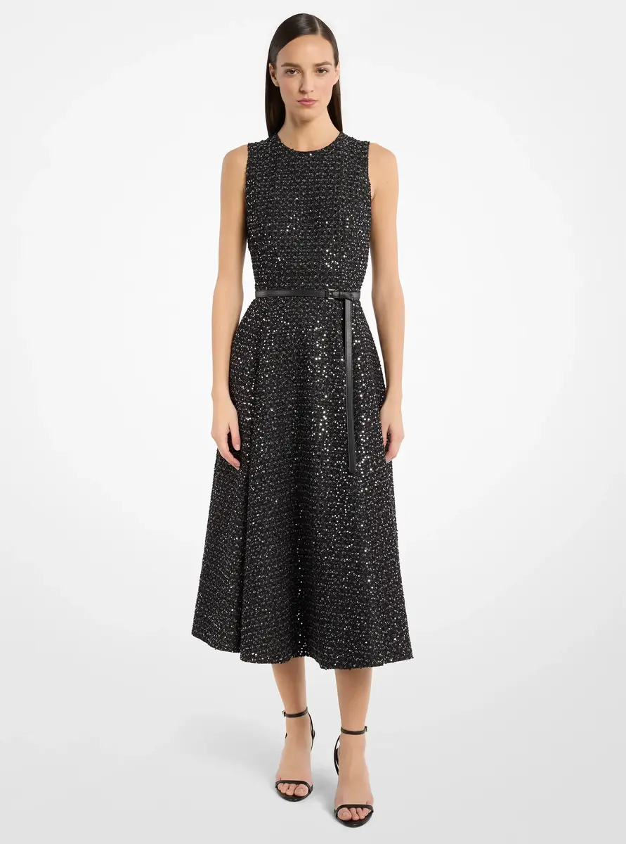 Michael Kors Collection Sequined Denim Tweed Dress in Silver | Thumbnail 3 Michael Kors Collection Sequined Denim Tweed Dress in Silver | Thumbnail 3