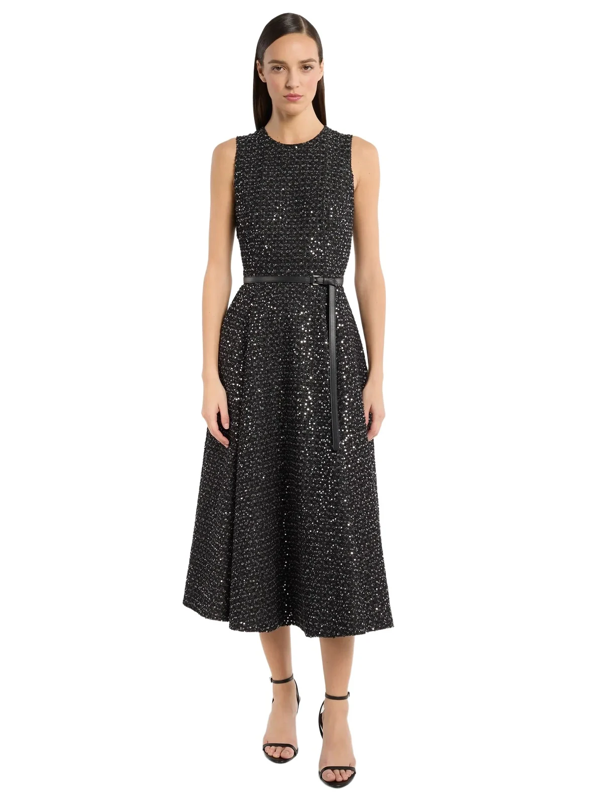Sequined Denim Tweed Dress in Silver Sequined Denim Tweed Dress in Silver