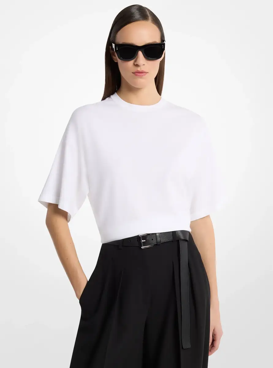 Michael Kors Collection Shaun Stretch Viscose T-Shirt in White | Thumbnail 2 Michael Kors Collection Shaun Stretch Viscose T-Shirt in White | Thumbnail 2