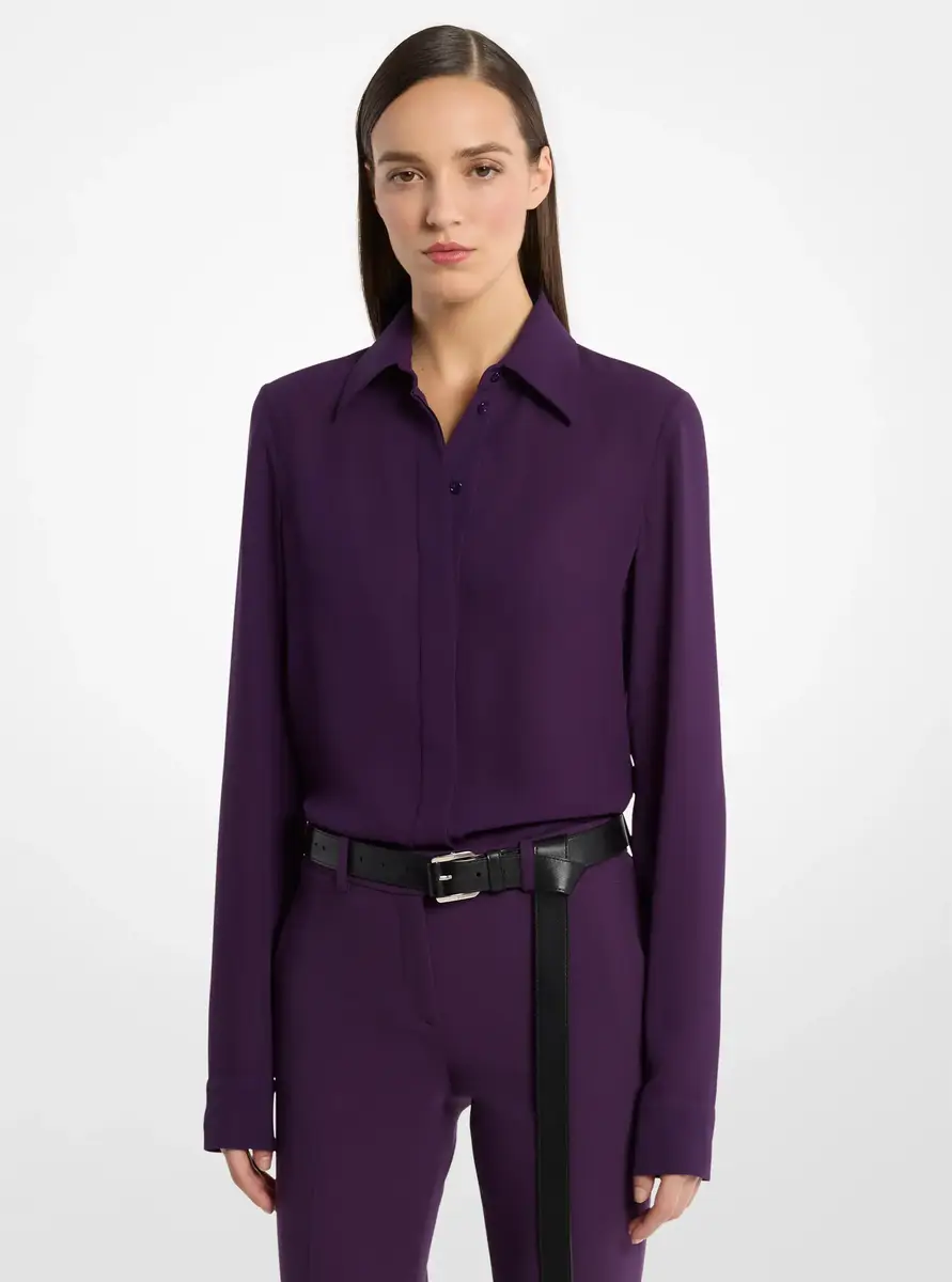 Michael Kors Collection Hansen Silk Georgette Shirt in Purple | Thumbnail 2 Michael Kors Collection Hansen Silk Georgette Shirt in Purple | Thumbnail 2