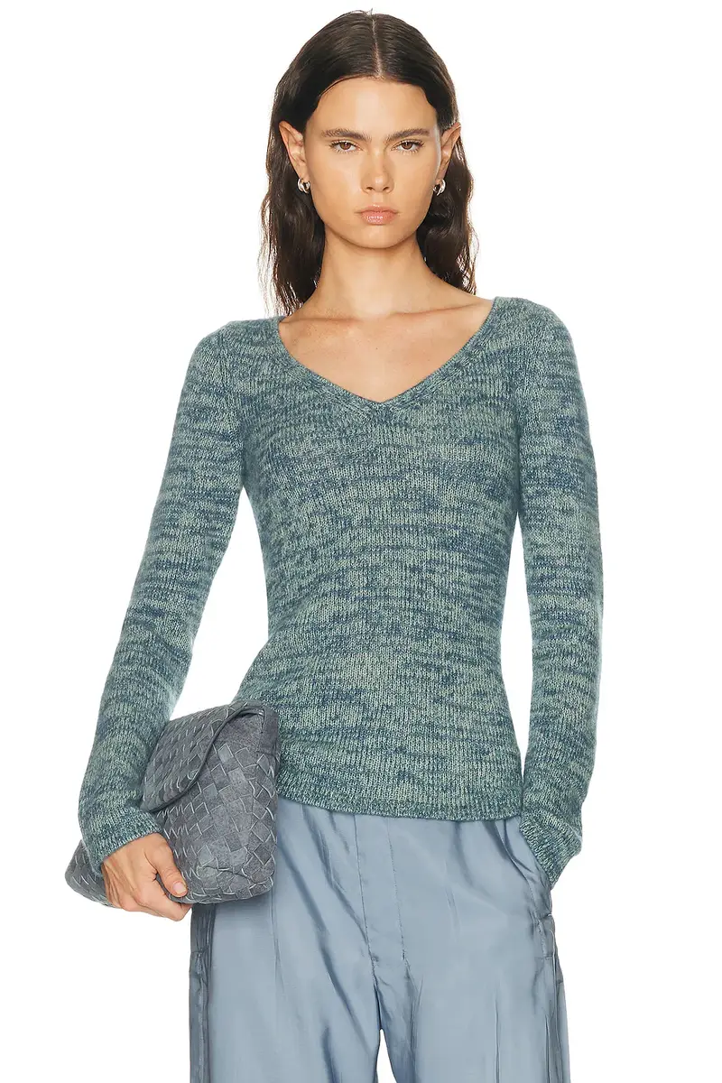 The Elder Statesman Off The Shoulder V-Neck Sweater | Image 1 The Elder Statesman Off The Shoulder V-Neck Sweater | Image 1