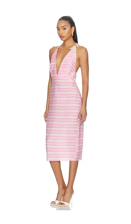 Milkwhite Midi V-neck Dress With Flower Detail | Thumbnail 2 Milkwhite Midi V-neck Dress With Flower Detail | Thumbnail 2