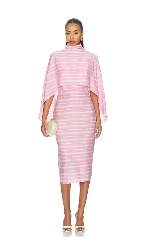 Milkwhite Midi V-neck Dress With Flower Detail | Thumbnail 4 Milkwhite Midi V-neck Dress With Flower Detail | Thumbnail 4