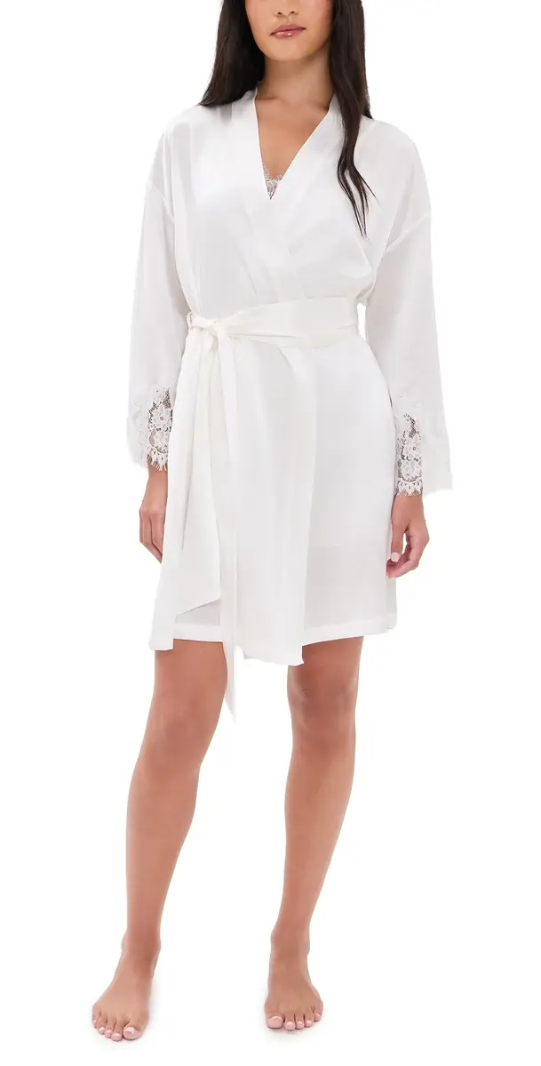 Petite Plume Mulberry Silk White Lace Robe White | Image 1 Petite Plume Mulberry Silk White Lace Robe White | Image 1