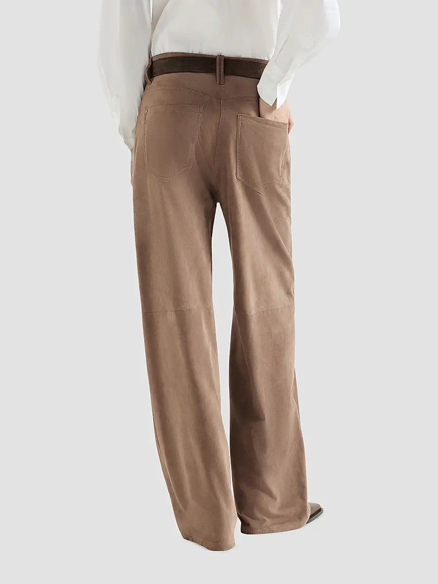 Brunello Cucinelli Women's Suede Baggy Trousers with Monili - Light Brown | Thumbnail 3 Brunello Cucinelli Women's Suede Baggy Trousers with Monili - Light Brown | Thumbnail 3