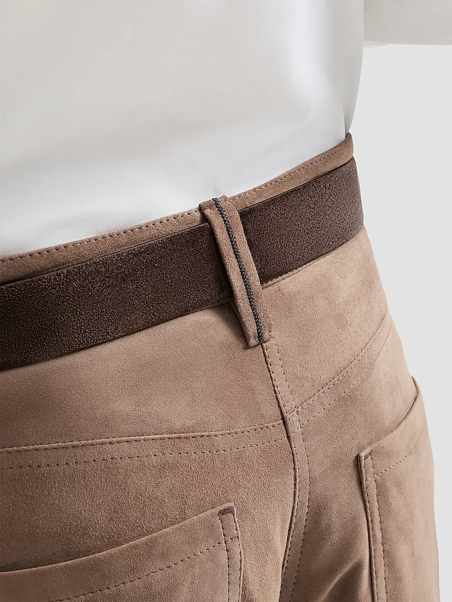 Brunello Cucinelli Women's Suede Baggy Trousers with Monili - Light Brown | Thumbnail 4 Brunello Cucinelli Women's Suede Baggy Trousers with Monili - Light Brown | Thumbnail 4