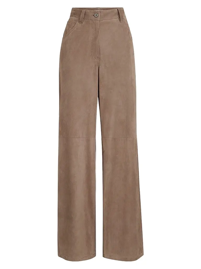 Brunello Cucinelli Women's Suede Baggy Trousers with Monili | Image 1 Brunello Cucinelli Women's Suede Baggy Trousers with Monili | Image 1