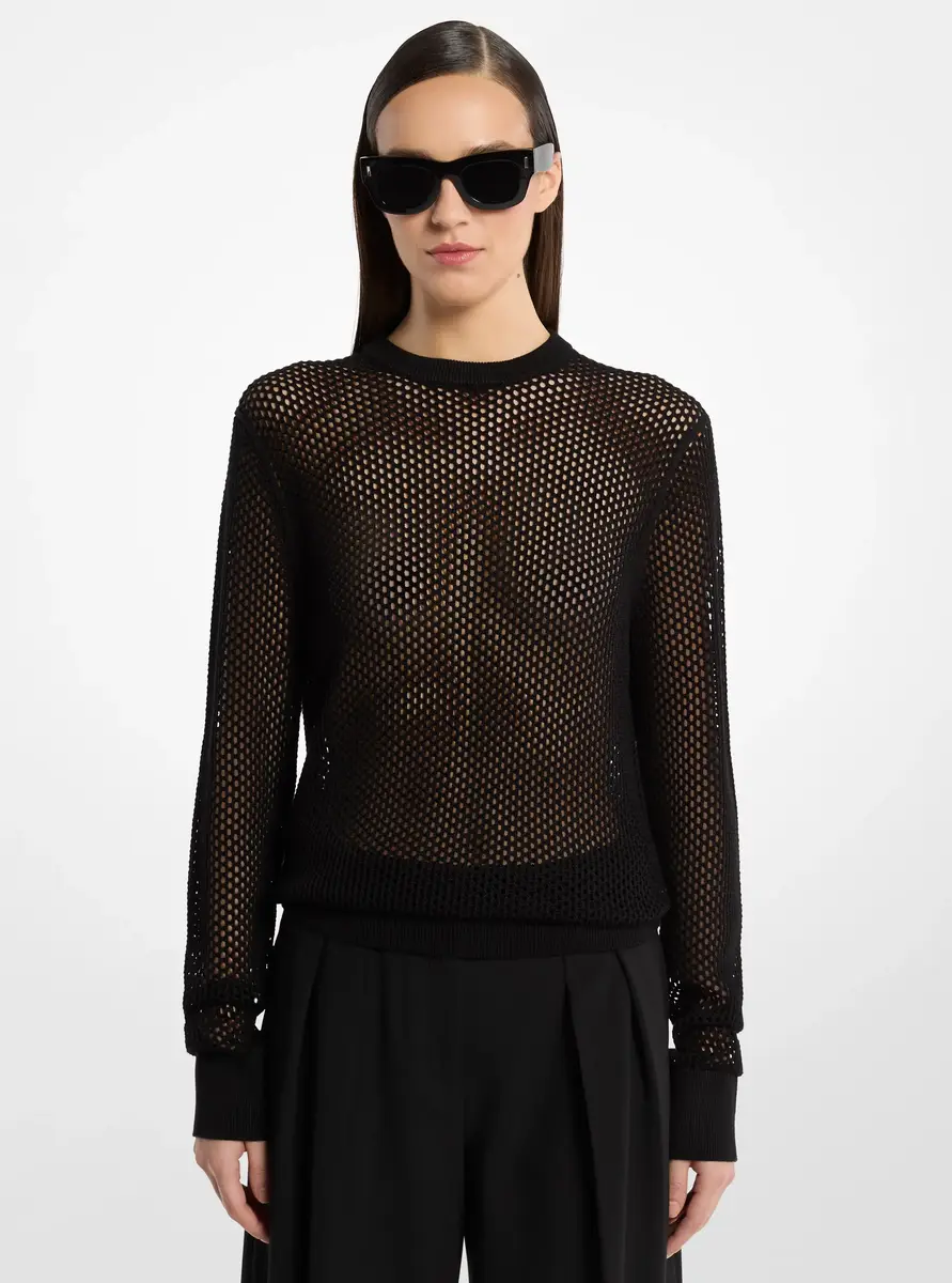Michael Kors Collection Silk Mesh Sweater in Black | Thumbnail 2 Michael Kors Collection Silk Mesh Sweater in Black | Thumbnail 2