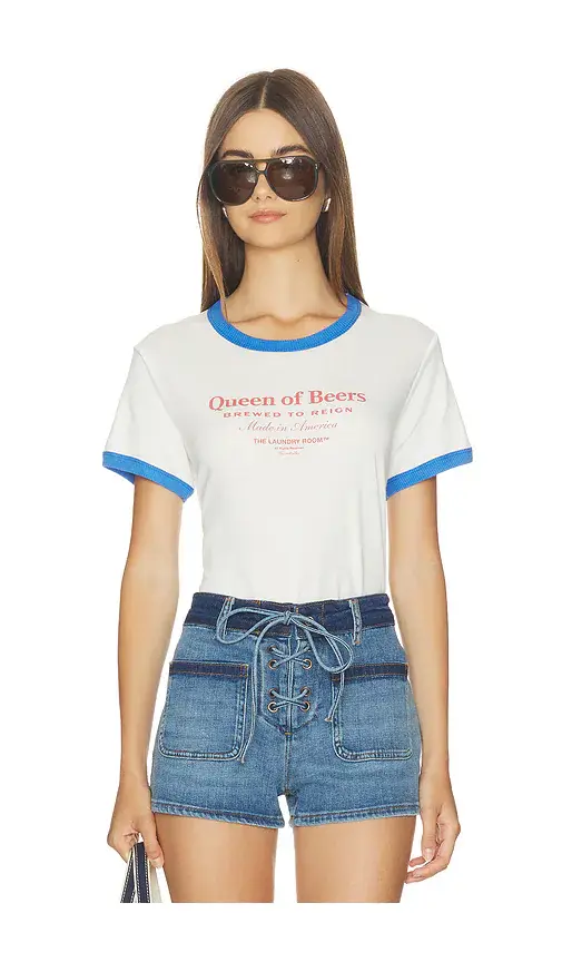 The Laundry Room Queen Of Beers Perfect Ringer Tee | Image 1 The Laundry Room Queen Of Beers Perfect Ringer Tee | Image 1