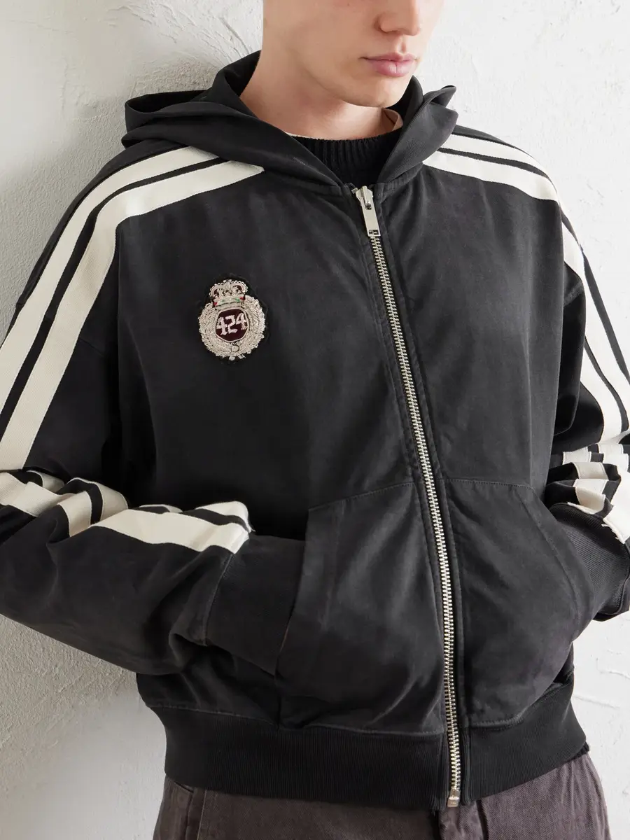 424 Academy Logo-Appliquéd Cotton-Jersey Zip-Up Hoodie - Men | Thumbnail 5