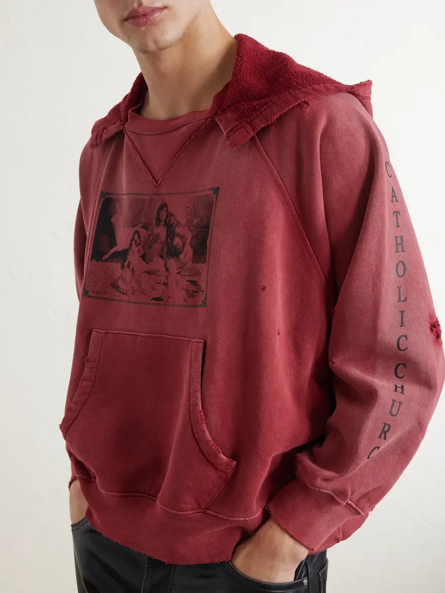 Enfants Riches Déprimés Oklahoma City Church Afterhood Distressed Printed Cotton-Jersey Hoodie - Men | Thumbnail 5