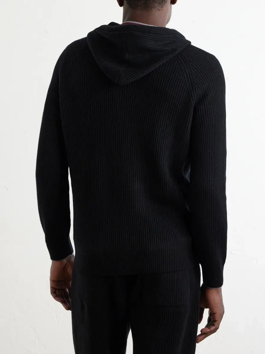 Brunello Cucinelli Logo-Embroidered Ribbed Cashmere Zip-Up Hoodie - Men | Thumbnail 4 Brunello Cucinelli Logo-Embroidered Ribbed Cashmere Zip-Up Hoodie - Men | Thumbnail 4