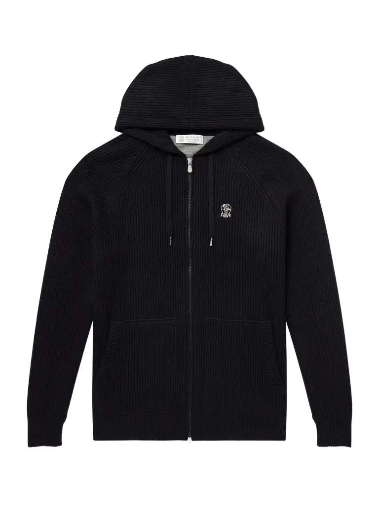 Brunello Cucinelli Logo-Embroidered Ribbed Cashmere Zip-Up Hoodie - Men | Image 1 Brunello Cucinelli Logo-Embroidered Ribbed Cashmere Zip-Up Hoodie - Men | Image 1