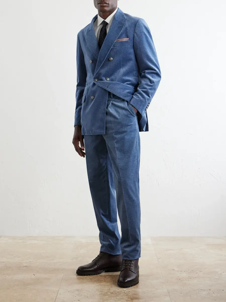 Brunello Cucinelli Double-Breasted Cotton-Velvet Suit Jacket - Men | Thumbnail 2 Brunello Cucinelli Double-Breasted Cotton-Velvet Suit Jacket - Men | Thumbnail 2