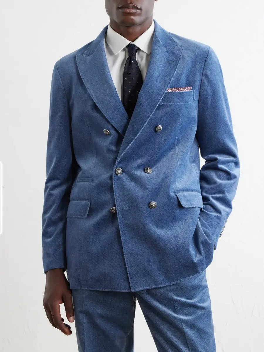 Brunello Cucinelli Double-Breasted Cotton-Velvet Suit Jacket - Men | Thumbnail 3 Brunello Cucinelli Double-Breasted Cotton-Velvet Suit Jacket - Men | Thumbnail 3