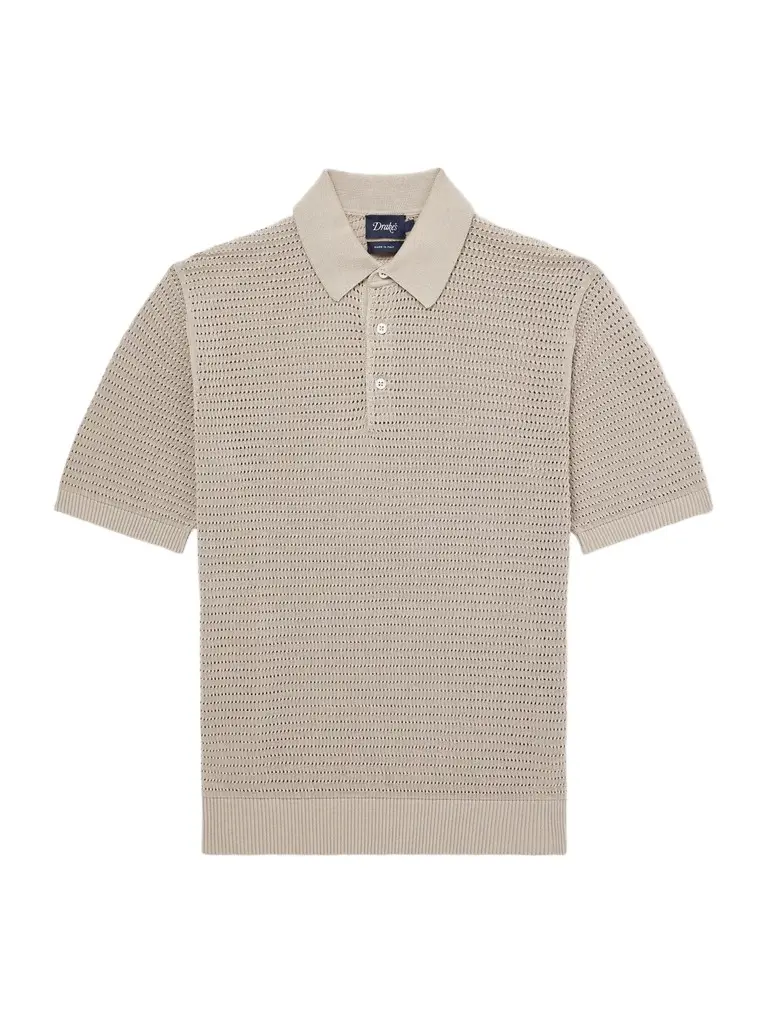 Drake's Mesh-Knit Cotton Polo Shirt - Men | Image 1 Drake's Mesh-Knit Cotton Polo Shirt - Men | Image 1