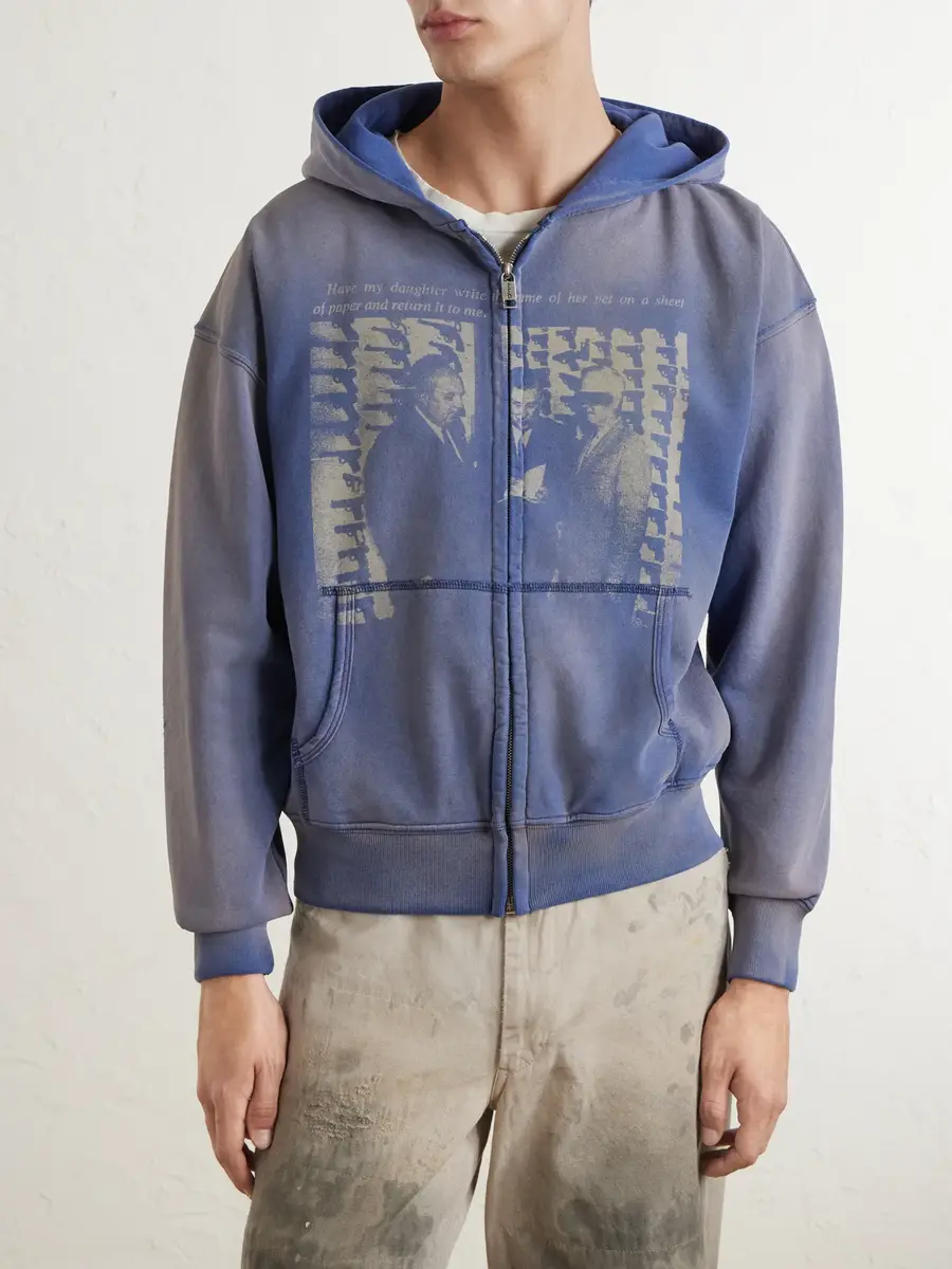Enfants Riches Déprimés Daughter's Distressed Printed Cotton-Jersey Zip-Up Hoodie - Men | Thumbnail 3