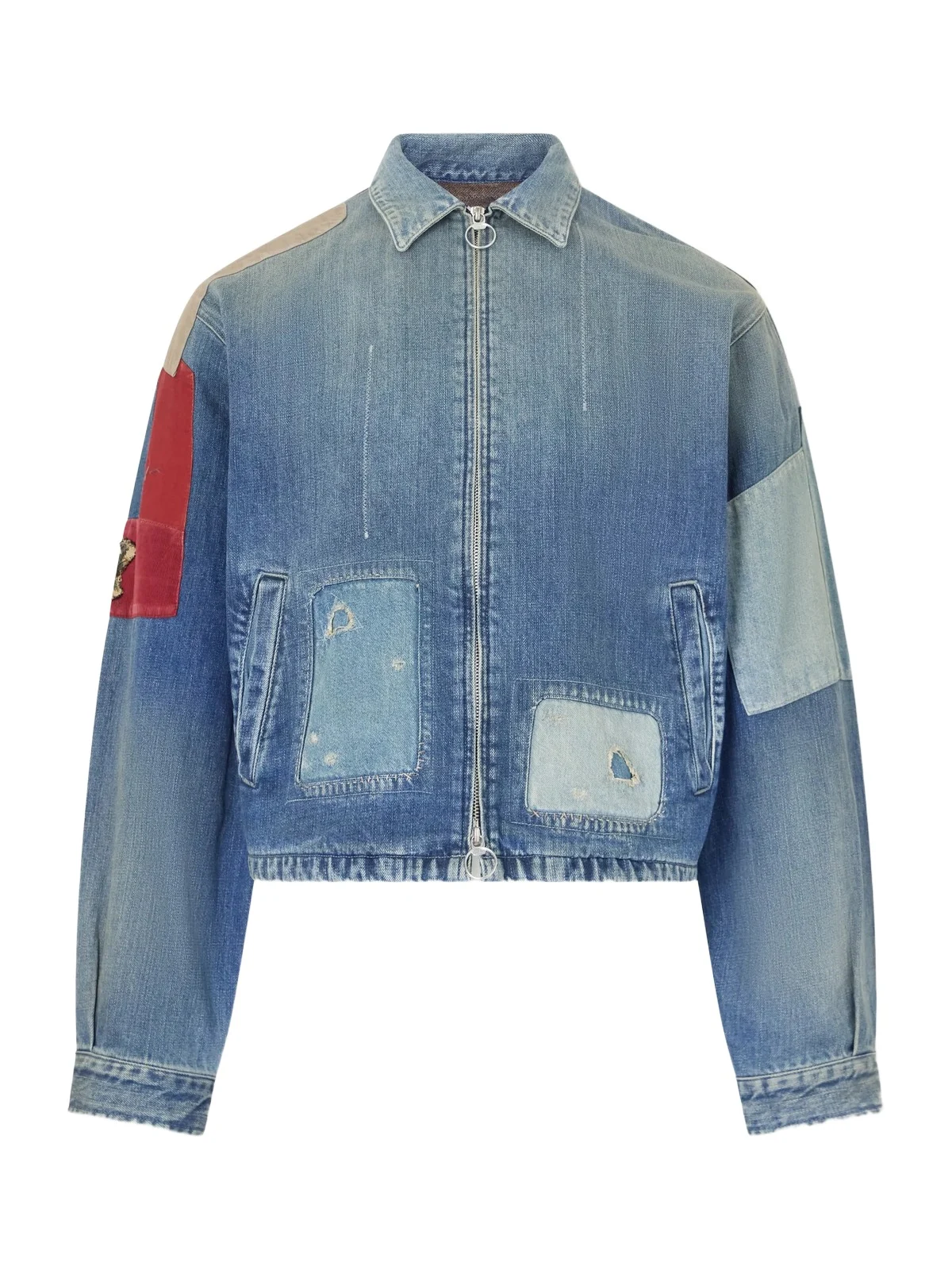 Distressed Patchwork Denim Jacket - Men Distressed Patchwork Denim Jacket - Men