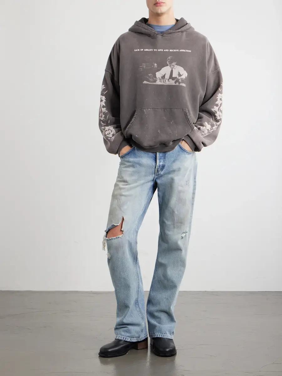 Enfants Riches Déprimés Head Against The Bars Distressed Printed Cotton-Jersey Hoodie - Men | Thumbnail 2 Enfants Riches Déprimés Head Against The Bars Distressed Printed Cotton-Jersey Hoodie - Men | Thumbnail 2