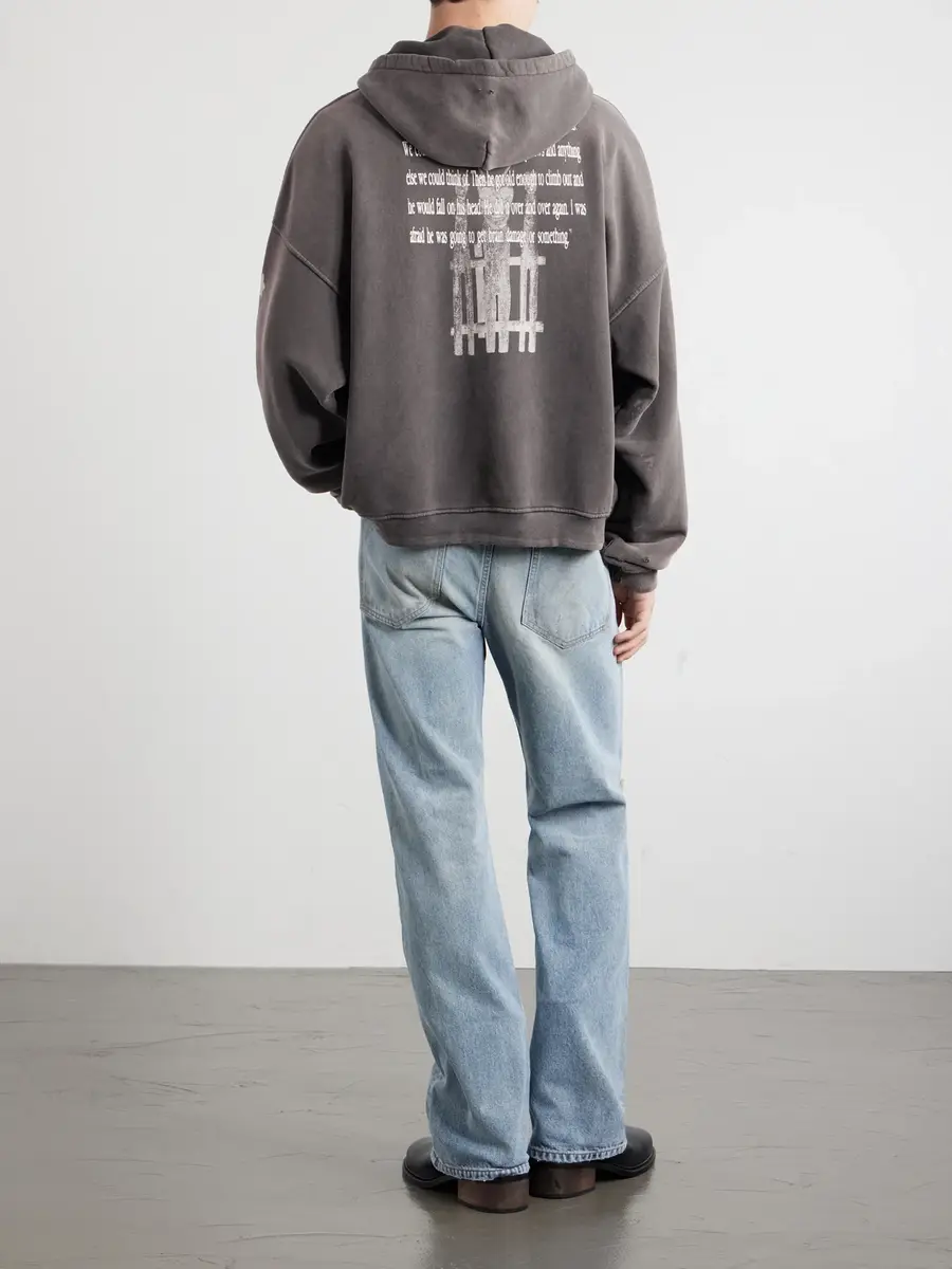 Enfants Riches Déprimés Head Against The Bars Distressed Printed Cotton-Jersey Hoodie - Men | Thumbnail 4 Enfants Riches Déprimés Head Against The Bars Distressed Printed Cotton-Jersey Hoodie - Men | Thumbnail 4