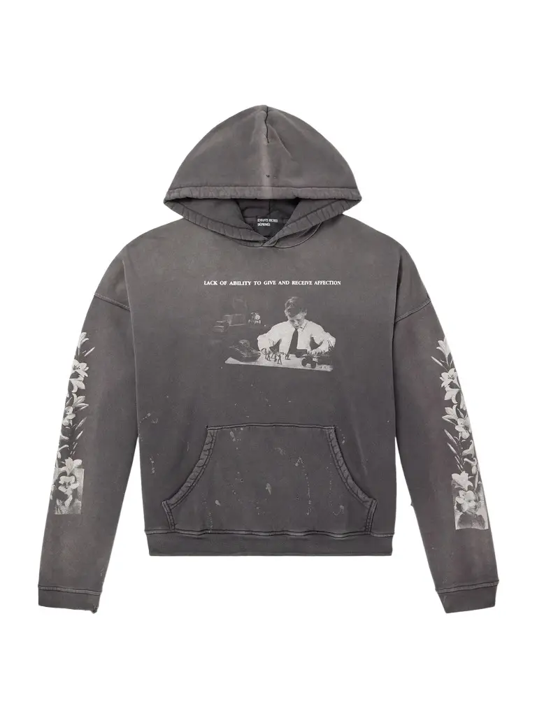 Enfants Riches Déprimés Head Against The Bars Distressed Printed Cotton-Jersey Hoodie - Men | Image 1 Enfants Riches Déprimés Head Against The Bars Distressed Printed Cotton-Jersey Hoodie - Men | Image 1