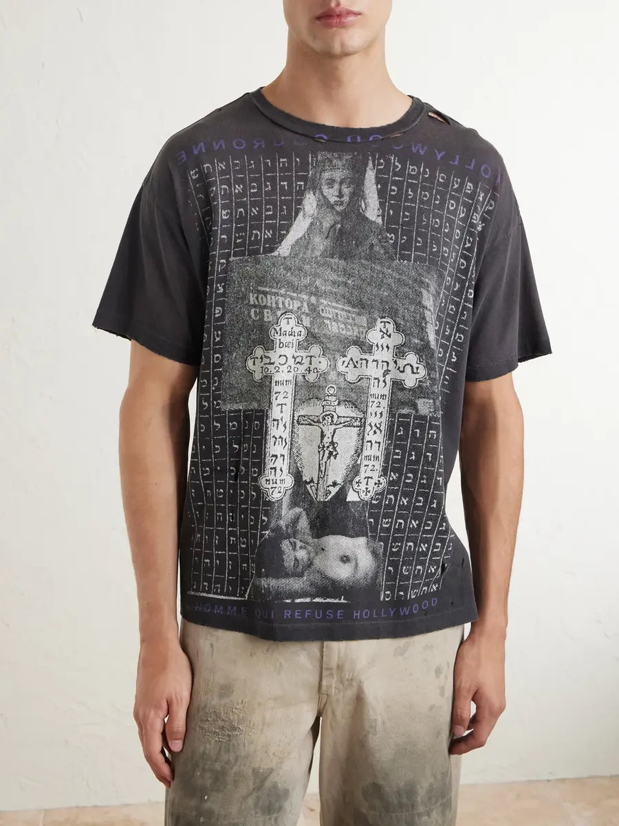 Enfants Riches Déprimés Hollywood Couronne Distressed Printed Cotton-Jersey T-Shirt - Men | Thumbnail 3 Enfants Riches Déprimés Hollywood Couronne Distressed Printed Cotton-Jersey T-Shirt - Men | Thumbnail 3