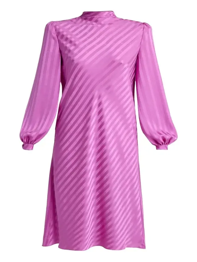 Valentino Garavani V-Logo Striped Silk Puff-Sleeve Shift Dress