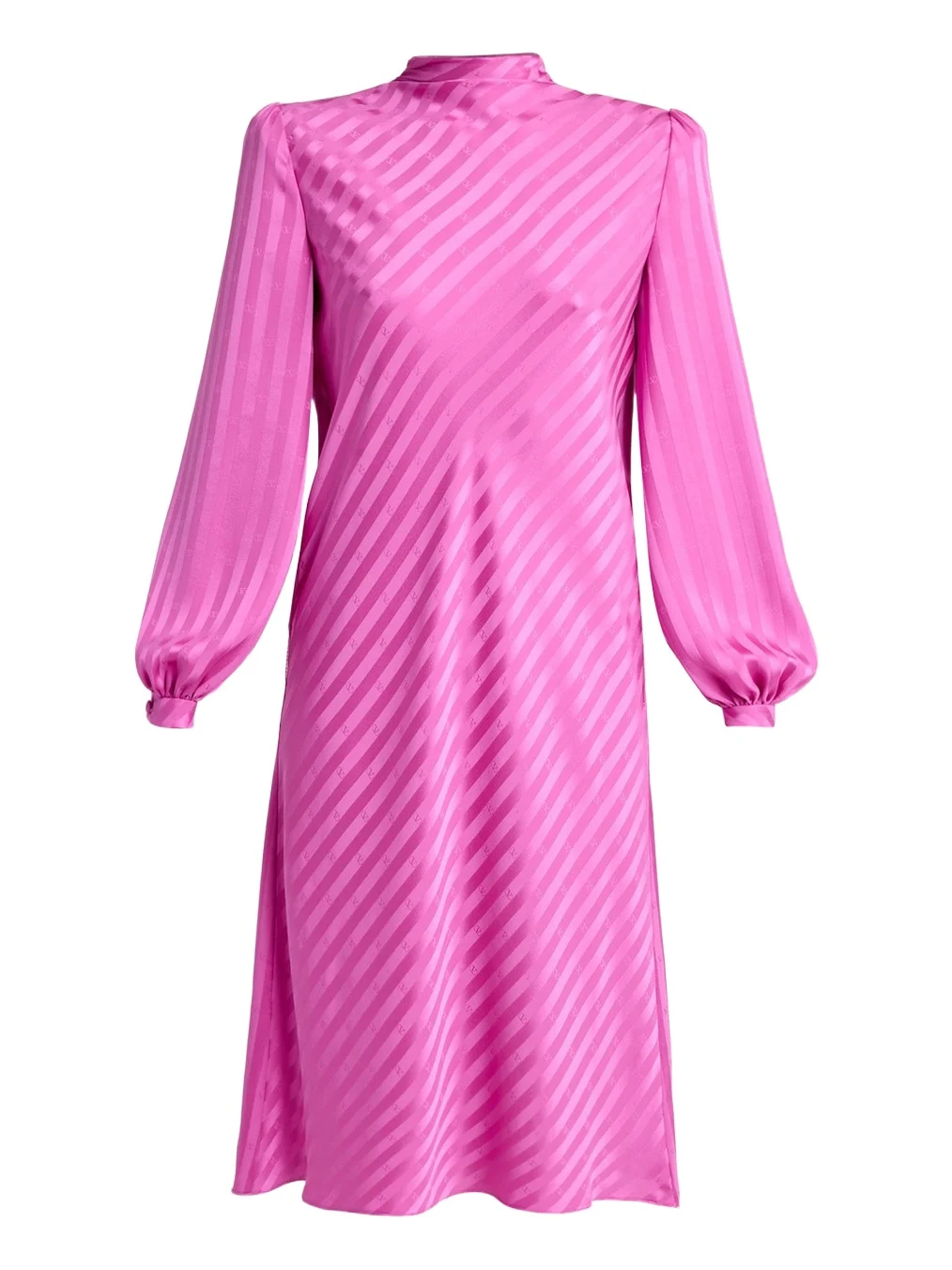 Valentino Garavani V-Logo Striped Silk Puff-Sleeve Shift Dress
